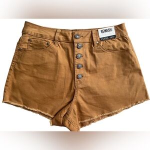 Rewash Super High Rise Ultra Stretch Brown Button Shorts, NWT, Size 9